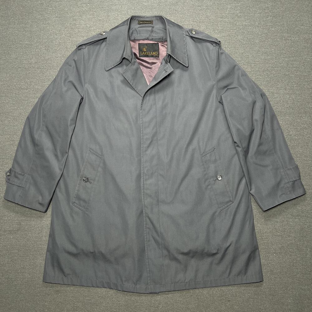 Vintage Lakeland Car Coat Mens 44 Regular Gray Zip Out Pile Liner Epaulettes 70s